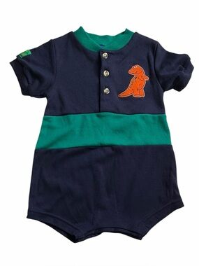 My Pal 90s Vtg Blue Green Colorblock Dinosaur Romper Sz 3-6 M